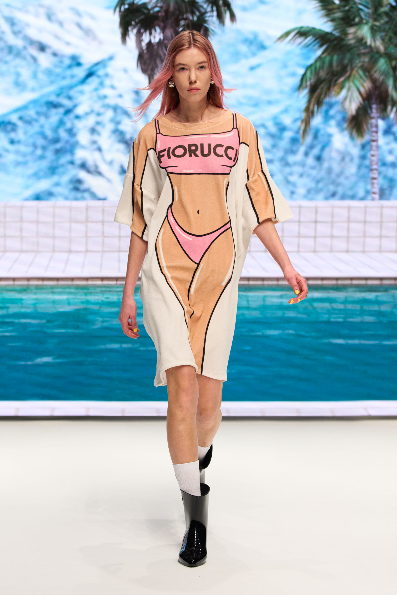 Bikini Print Velour Mini T-Dress Multi